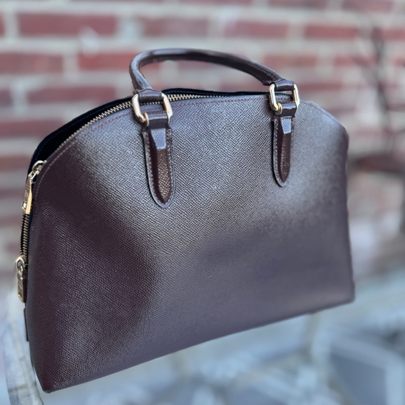 COACH Authenticated Alma Satchel Crossgrain Leather Dome Zipper Hangtag Burgundy - Picture 6 of 16